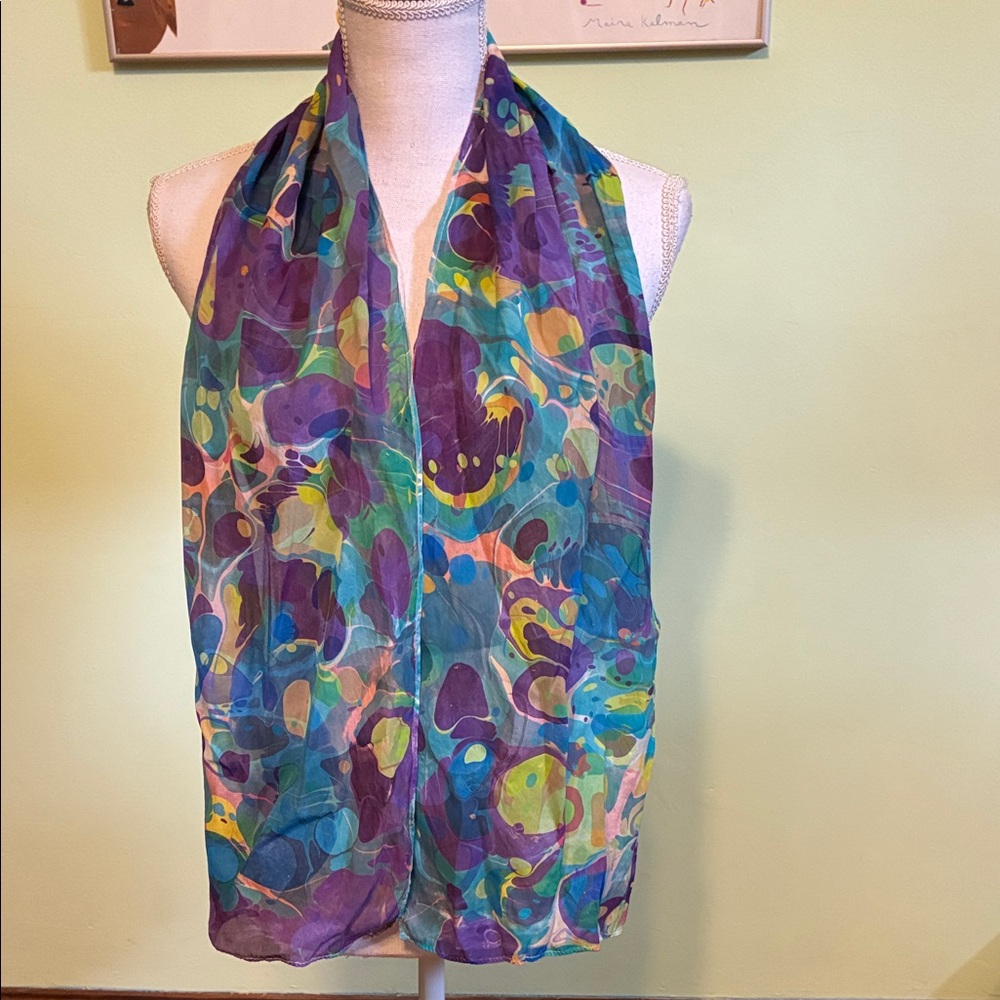 Hand-dyed multi-colored reversible silk scarf, unisex